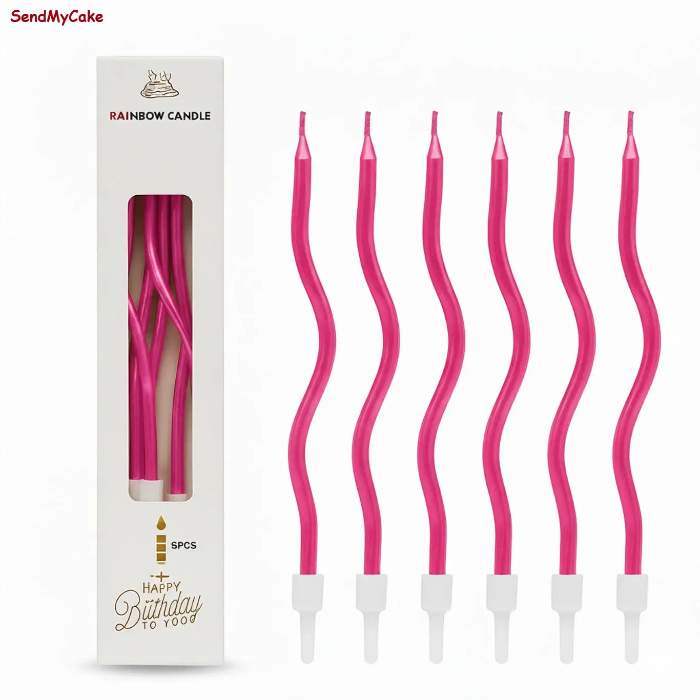 Vibrant Pink Curly Spiral Birthday Candles - 6 Piece Set