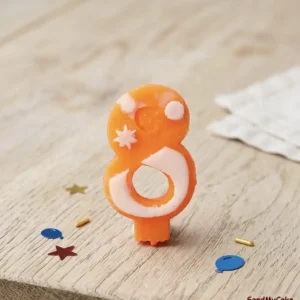 Number 8 Orange Patterned Birthday Candle - 1 Piece