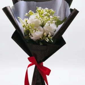 Premium Artificial Bouquet of 6 White Roses & Baby's Breath
