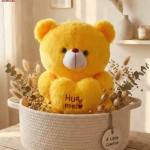 Vibrant Yellow "Hug Me" Heart Teddy Bear - 30cm (Teddy Only)