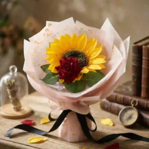 Premium Artificial Sunflower & Red Rose Hybrid Gift Bouquet