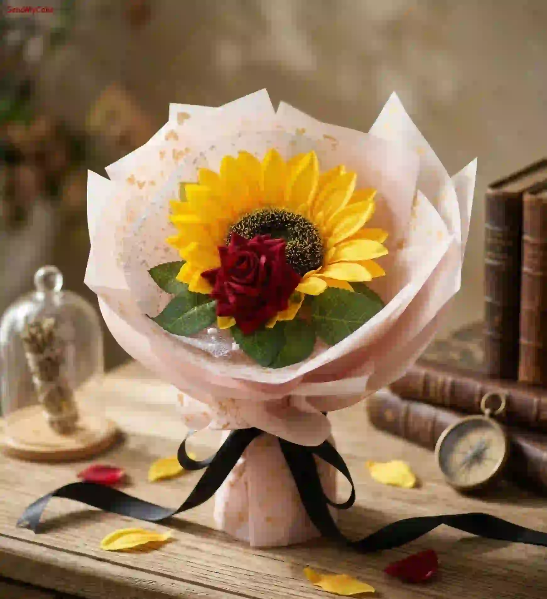 Premium Artificial Sunflower & Red Rose Hybrid Gift Bouquet