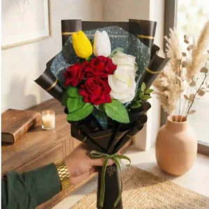 Elegant Artificial Mixed Floral Bouquet in Premium Black Gold-Trim Wrap (45 cm)