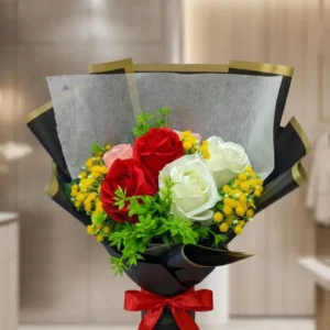 Premium Artificial Rose Bouquet in Elegant Black & Gold Wrapping (45cm)