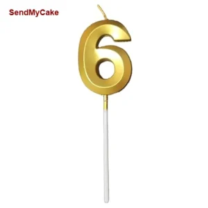 Premium Golden Metallic Number 6 Digit Birthday Candle - 1 Piece
