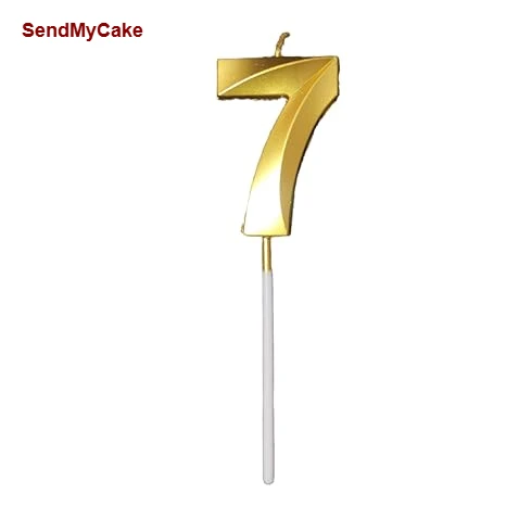Premium Golden Metallic Number 7 Digit Birthday Candle - 1 Piece