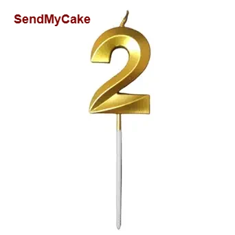 Elegant Gold Metallic Number 2 Birthday Candle - 1 Piece