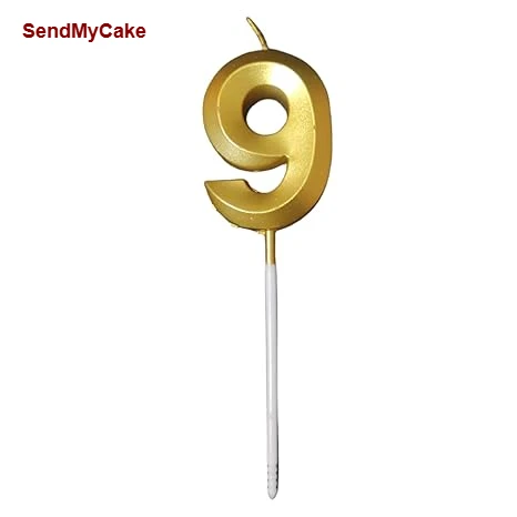 Premium Golden Metallic Number 9 Digit Birthday Candle - 1 Piece