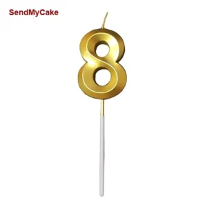 Premium Golden Metallic Number 8 Digit Birthday Candle - 1 Piece
