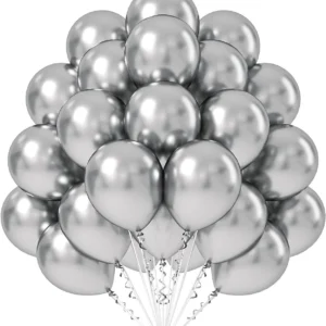 Metallic Chrome Silver Latex Balloons - Pack of 50