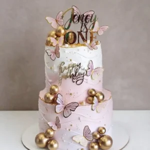 Elegant Pink Ombre Butterfly 2-Tier Cake (100% Eggless)