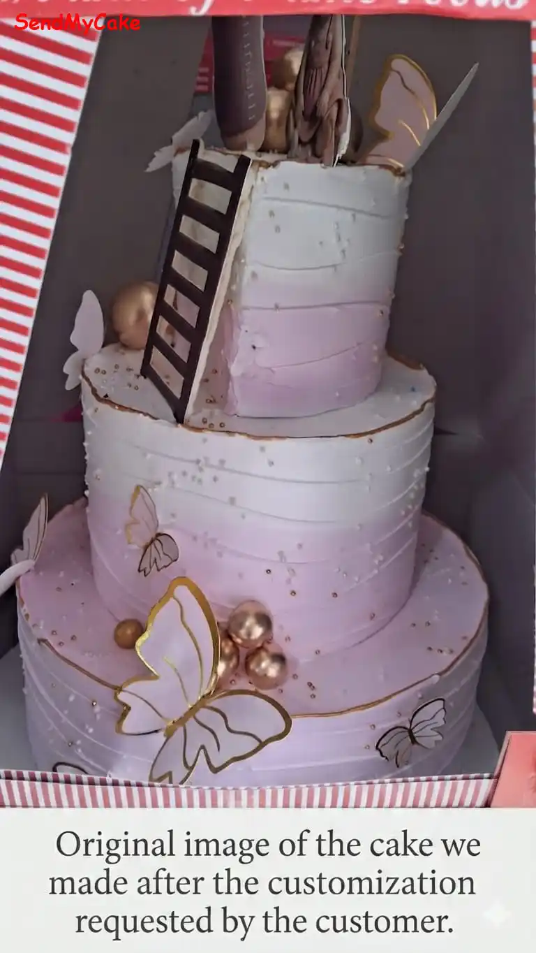 Elegant Pink Ombre Butterfly 2-Tier Cake (100% Eggless) - Image 3
