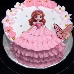 Princess Theme Pink Ruffle Eggless Cake
