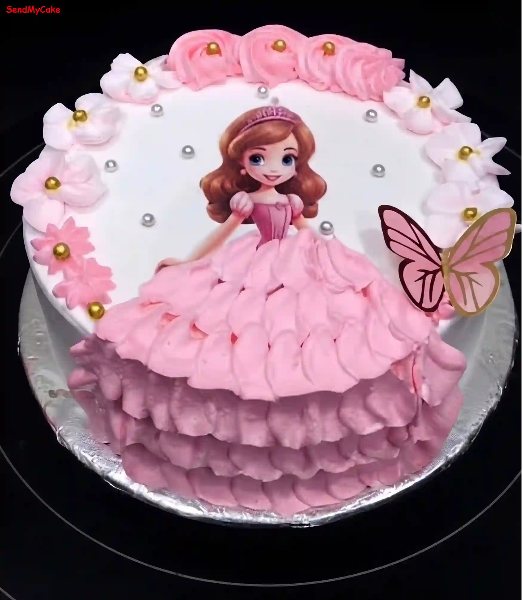 Princess Theme Pink Ruffle Eggless Cake