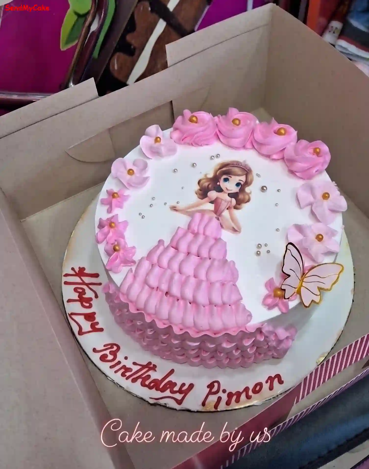 Princess Theme Pink Ruffle Eggless Cake - Image 2