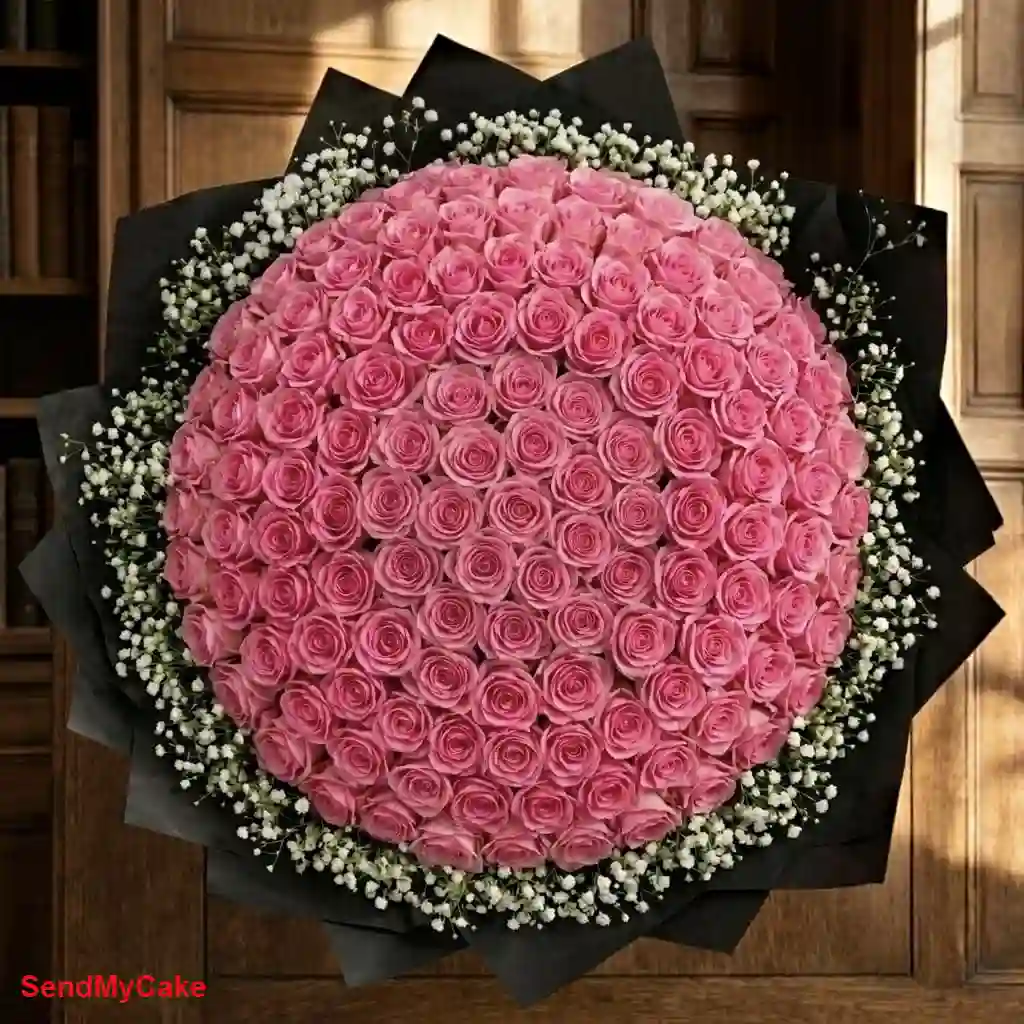 Grand Blushing Elegance 100 Pink Roses Premium Bouquet - Image 2