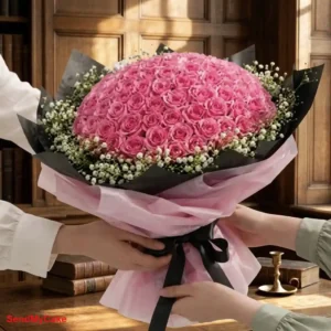 Grand Blushing Elegance 100 Pink Roses Premium Bouquet