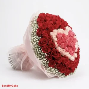 Luxury 100 Red and Pink Rose Heart Bouque